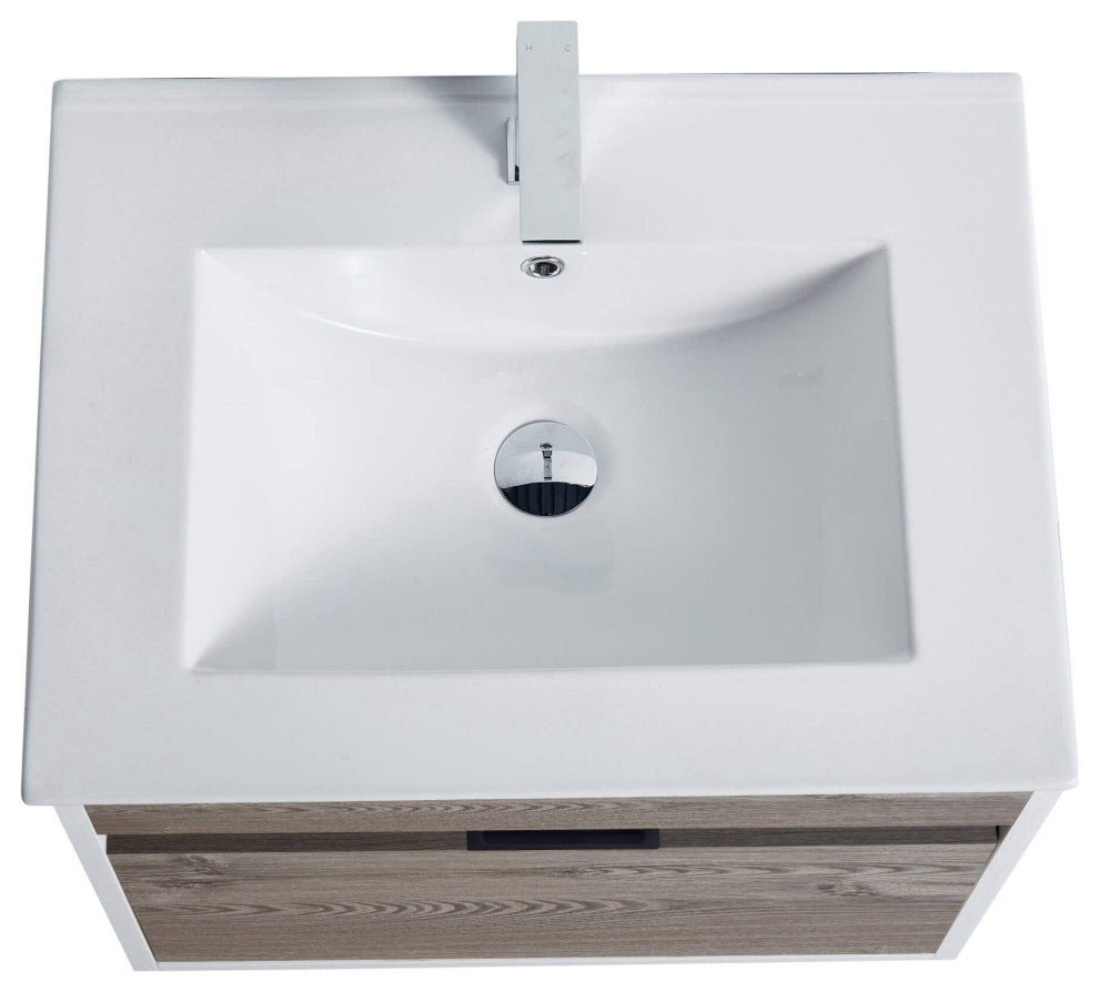 Alpine Wall Mount Bathroom Vanity and Sink, Gray Walnut, 24"