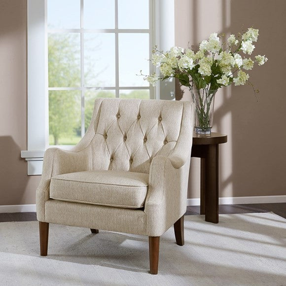 Madison Park Qwen Button Tufted Chair, Cream