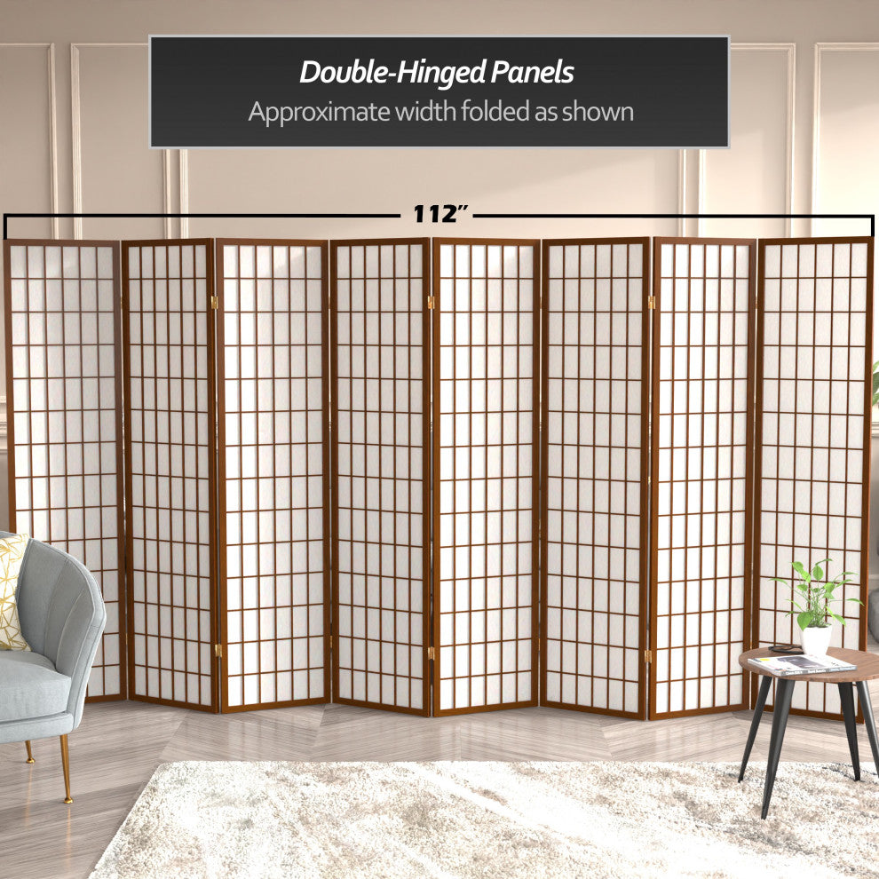 6' Tall Window Pane Shoji Screen, Walnut, 8 Panels