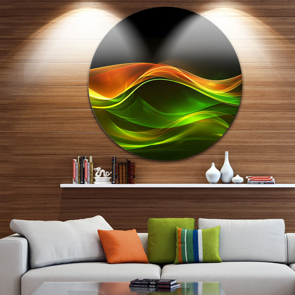 Abstract Green Yellow In Black, Abstract Large Disc Metal Wall Art, 23"