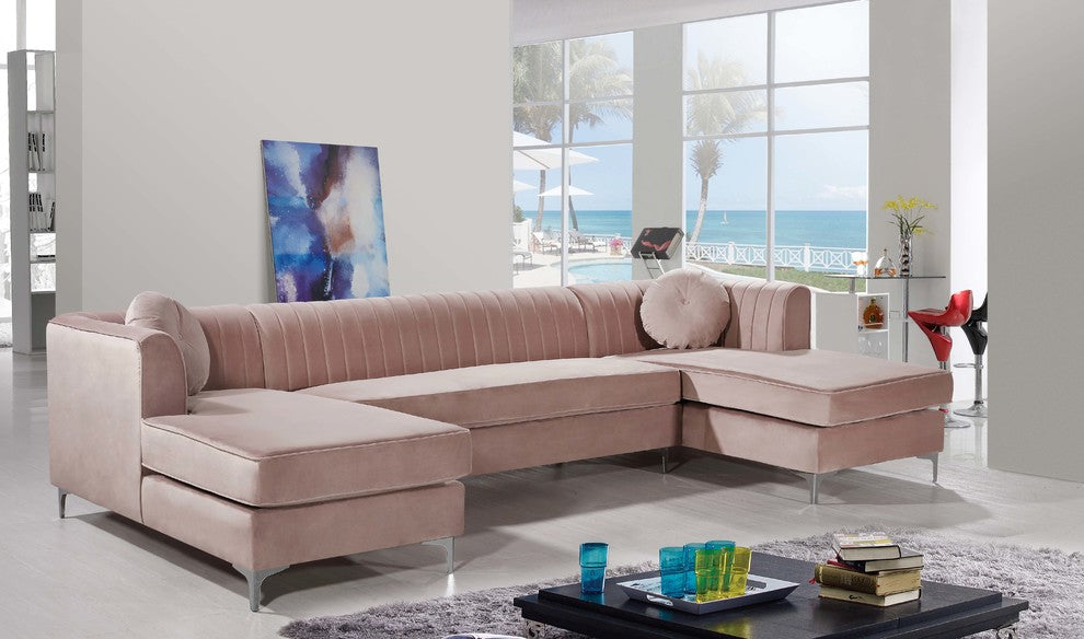 Graham Velvet 3pc. Sectional, Pink