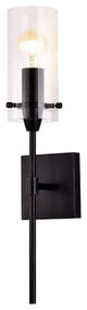Una 1 Light Wall Sconce With Clear Glass Cylinder Antique Black Finish