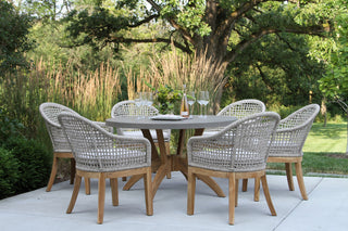 7-Piece Nautical Teak, Rope and Composite Round Dining Set With Sunbrella
