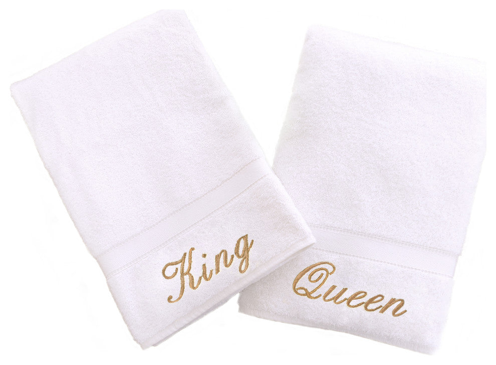 King and Queen Hand Towels, Set of 2, White