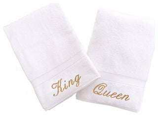King and Queen Hand Towels, Set of 2, White