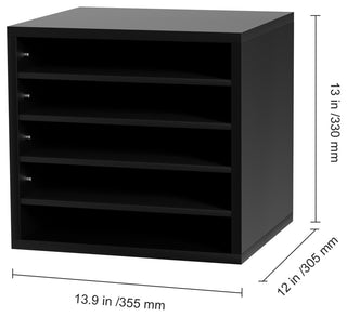 5 Compartments Wood File Organiser Office Mailbox with Adjustable Shelves, Black