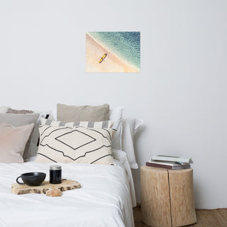 Yellow Canoe & Blue Sea with Soft Violet Effect Landscape Photo Loose Art Print, 18" X 24"