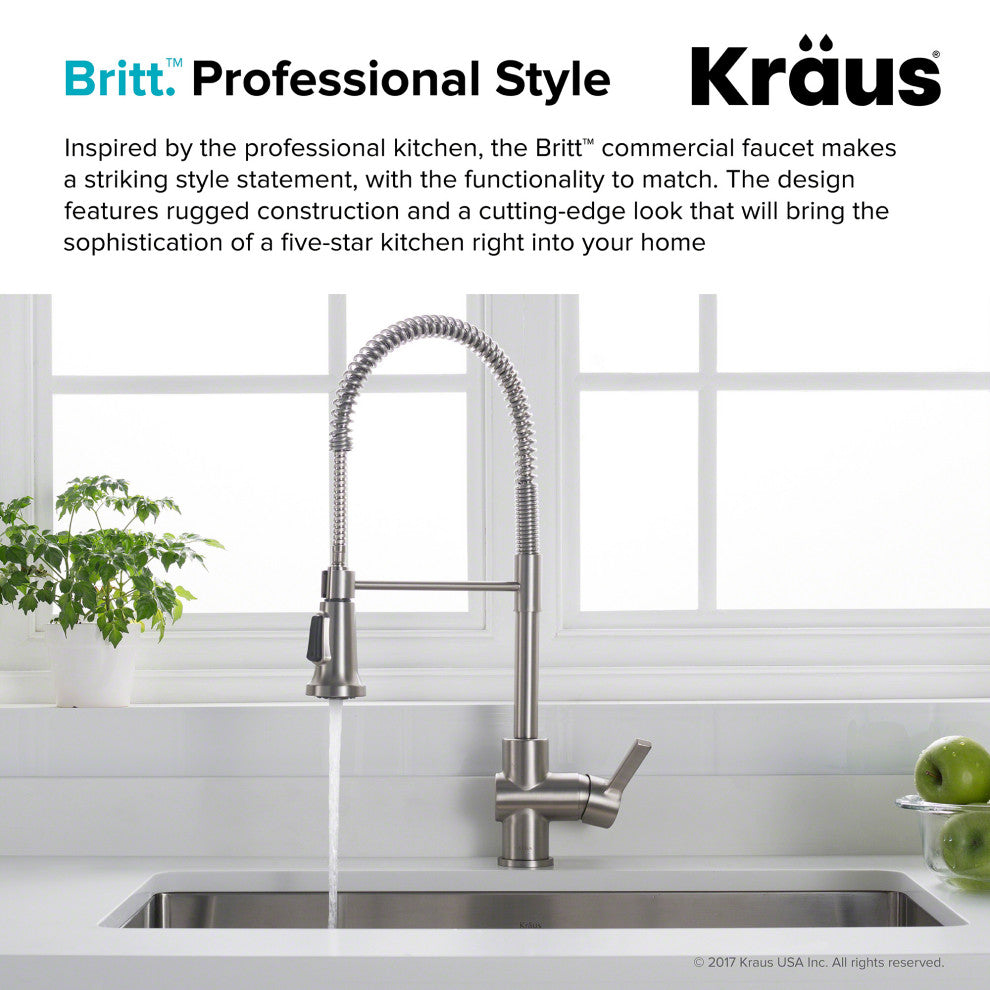 Britt Commercial Style 3-Function Pull-Down 1-Handle 1-Hole Kitchen Faucet, Spot Free Stainless Steel With Soap Dispenser