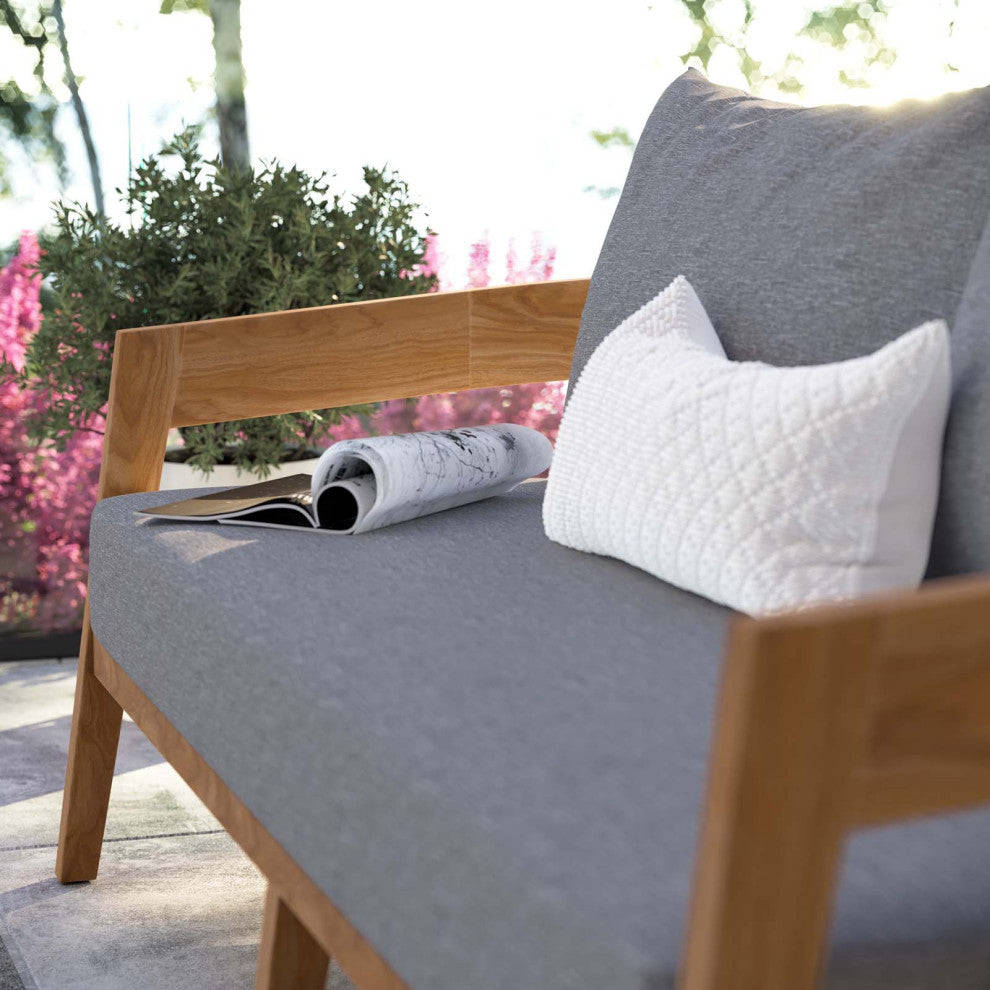 Lounge Loveseat Sofa, Gray Natural, Teak Wood, Modern, Outdoor Hospitality