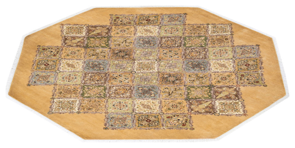 Kaur Octagon One-of-a-Kind Hand-Knotted Area Rug Yellow, 8'1"x8'1"