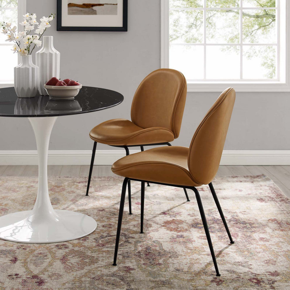 Side Dining Chair, Set of 2, Faux Vegan Leather, Tan, Modern, Bistro Restaurant