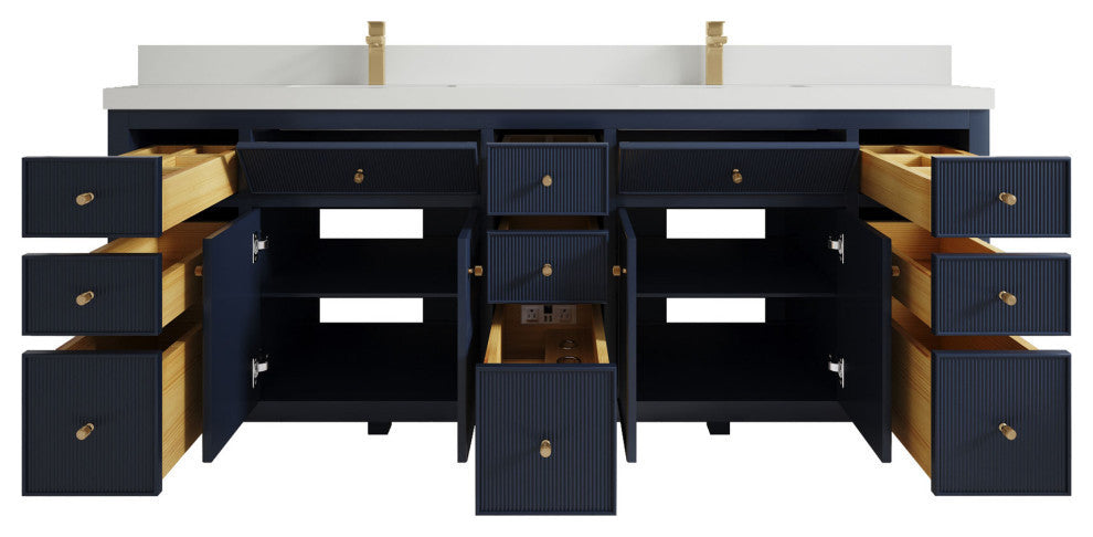 Sonoma 84 Double Sink Reeded Bath Vanity in Hale Navy Blue 2" White Quartz