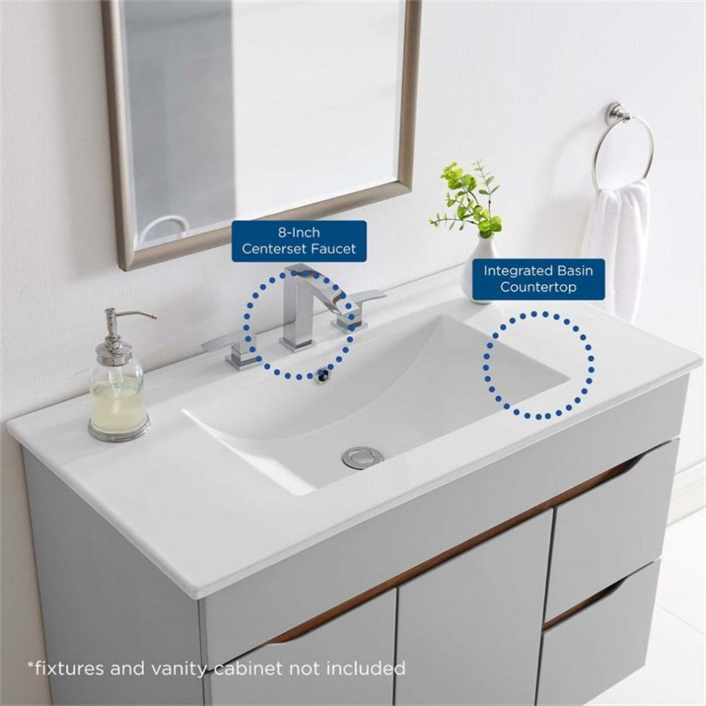 Modway Cayman 36" x 18" Basin Modern Ceramic Bathroom Sink in White