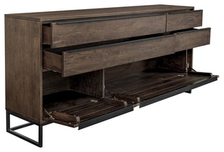Nevada Rustic Oak Wood Sideboard, Dark Brown