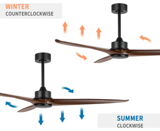60" 3-Blade Reversible DC Motor Ceiling Fan with Remote, Black