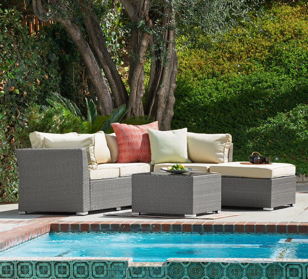Jicaro 5-Piece Outdoor Wicker Sectional Sofa Set, Light Grey