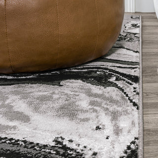 Swirl Marbled Abstract Area Rug, Black/Ivory, 8 X 10