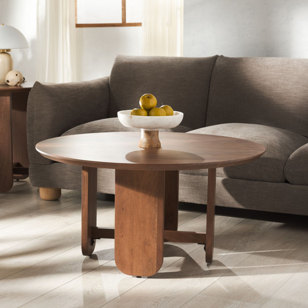 Safavieh Couture Raybelina Round Coffee Table, Walnut