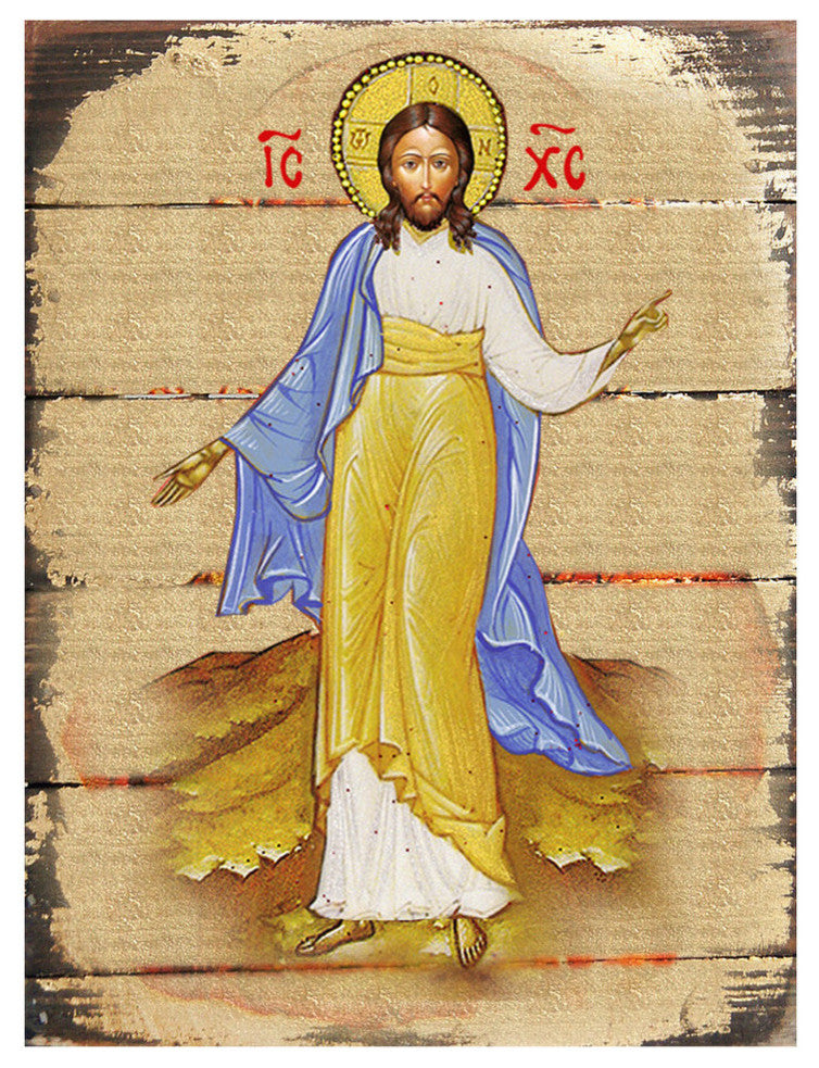 Icon Jesus Wall Art On Wood, 16 Inch