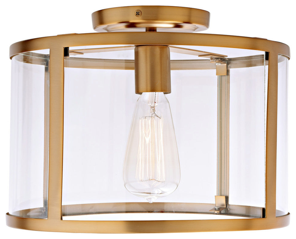Bryant 1 Light Semi-Flush Ceiling Light, Satin Brass