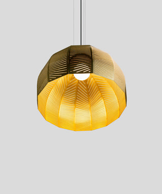 Amicus 16" Pendant, Brushed Brass Shade, Dark Stained Walnut, Warm Led