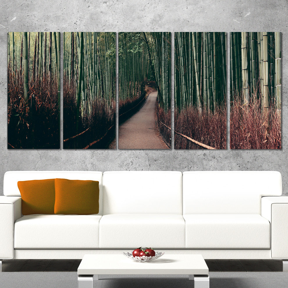 "Bamboo Grove in Arashiyama Panorama" Forest Wall Art, 5 Panels, 60"x28"