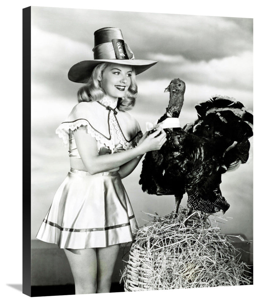 "Doris Day with a Thanksgiving Turkey" Canvas Giclee, 24"x30"