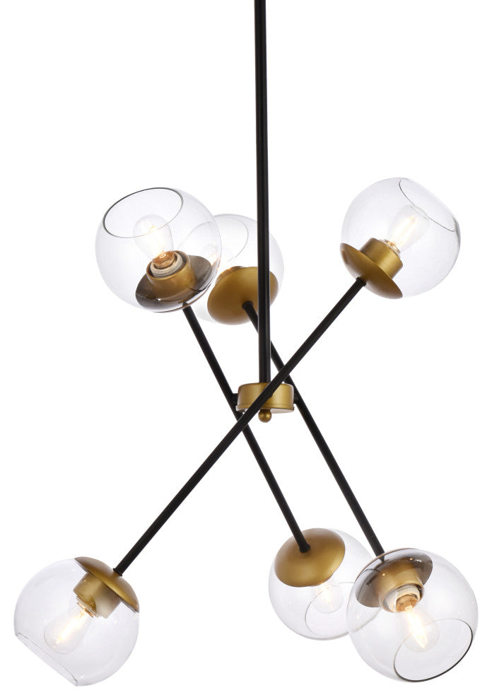 Avery 24" Pendant, Black and Brass With Clear Shade