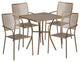 28'' Square Indoor-Outdoor Steel Patio Table Set With 4 Square Back Chairs, Gold
