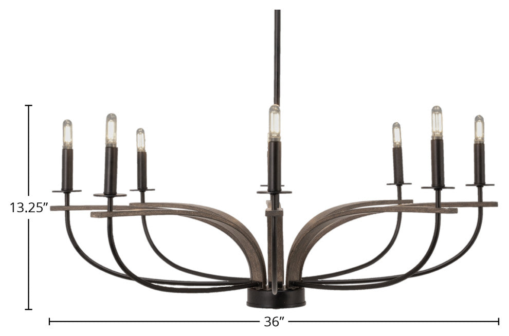 Monterey Uplight 8-Light Chandelier, Matte Black & Painted Distressed Wood-look