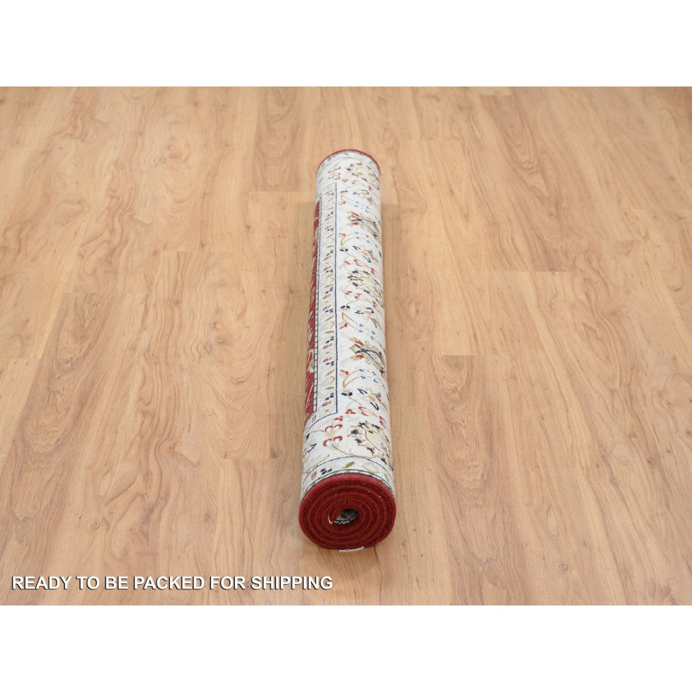 Red, Hand Knotted Nain, 250 KPSI Wool and Silk, Square Oriental Rug, 5'0" x 5'1"