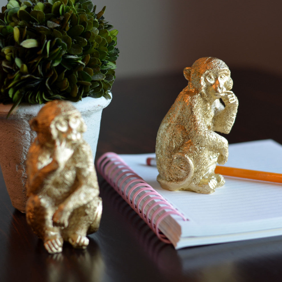 2 Piece Golden Chimpanzee Figurines