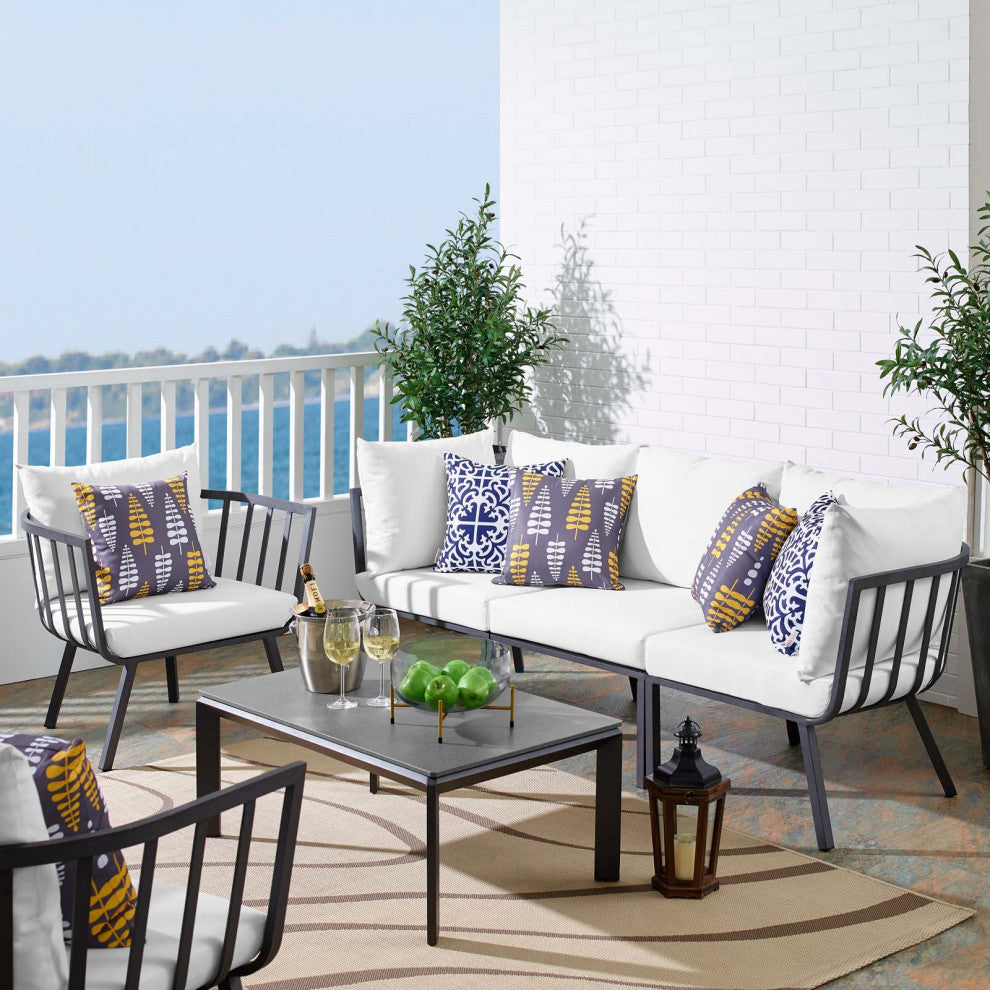 Lounge Sectional Sofa Chair Set, Aluminum, Metal, Gray White, Outdoor