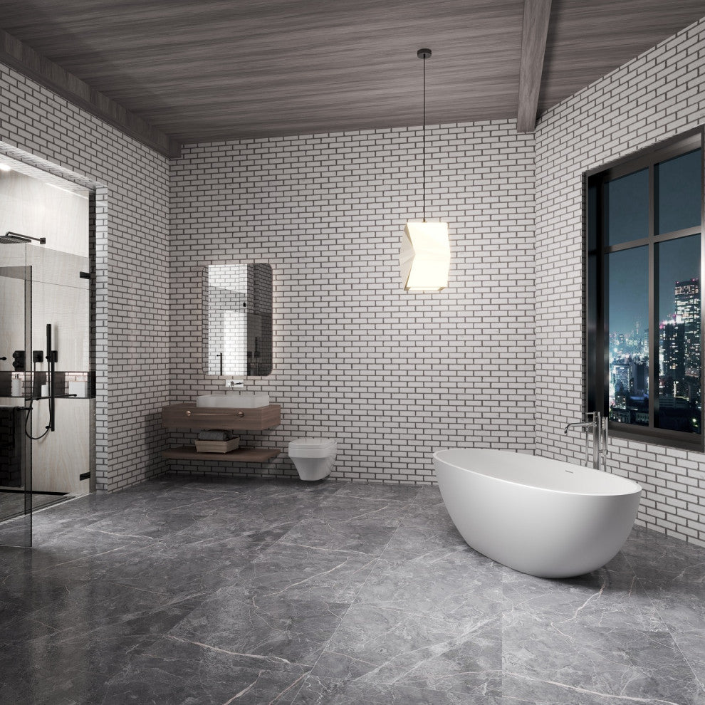 69" Solid Surface Freestanding Non-Whirlpool Soaking Bathtub, White