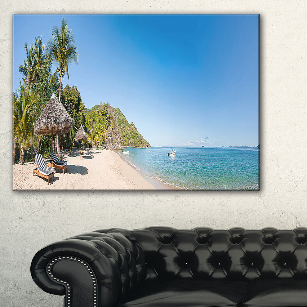 "Beach With Chairs and Umbrellas" Seashore Canvas Photo Print, 40"x30"