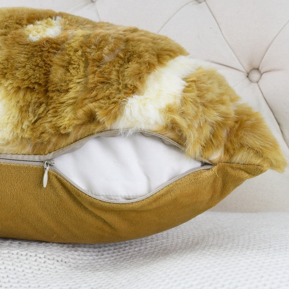 Jacquard Faux Fur Pillow Covers Set of 2, Amber Gold, 26'' x 26''