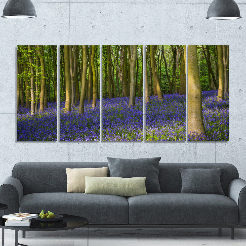 Bluebell Woods in Oxfordshire, Landscape Canvas Art Print, 60"x28", 5 Panels