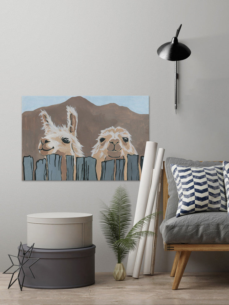 "Peekaboo Llamas" Painting Print on Wrapped Canvas, 18"x12"