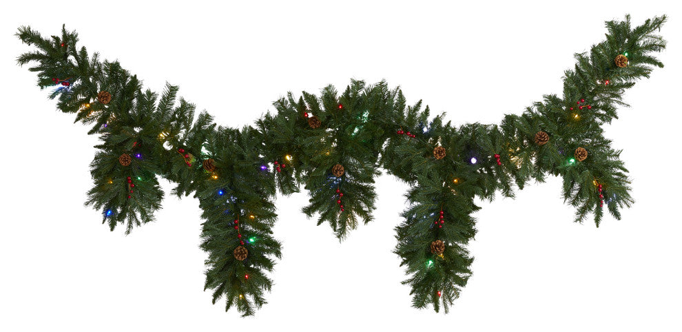 9' x 12ï¿½ Hanging Icicle Christmas Garland / 50 LED Lights Berries and Pine Cones