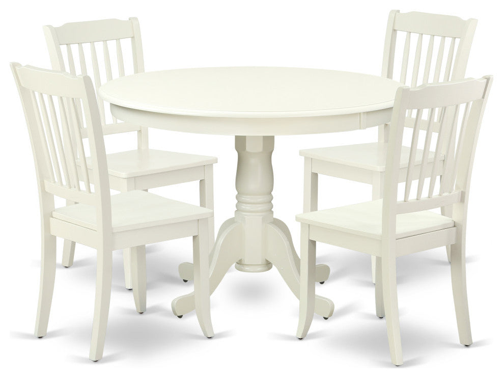 Hlda5-Lwh-W 5Pc Round 42"Table And 4 Vertical Slatted Chairs