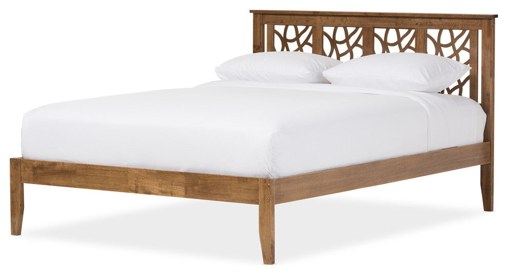 Trina Contemporary Tree Branch Inspired Walnut Wood Platform Bed, Queen