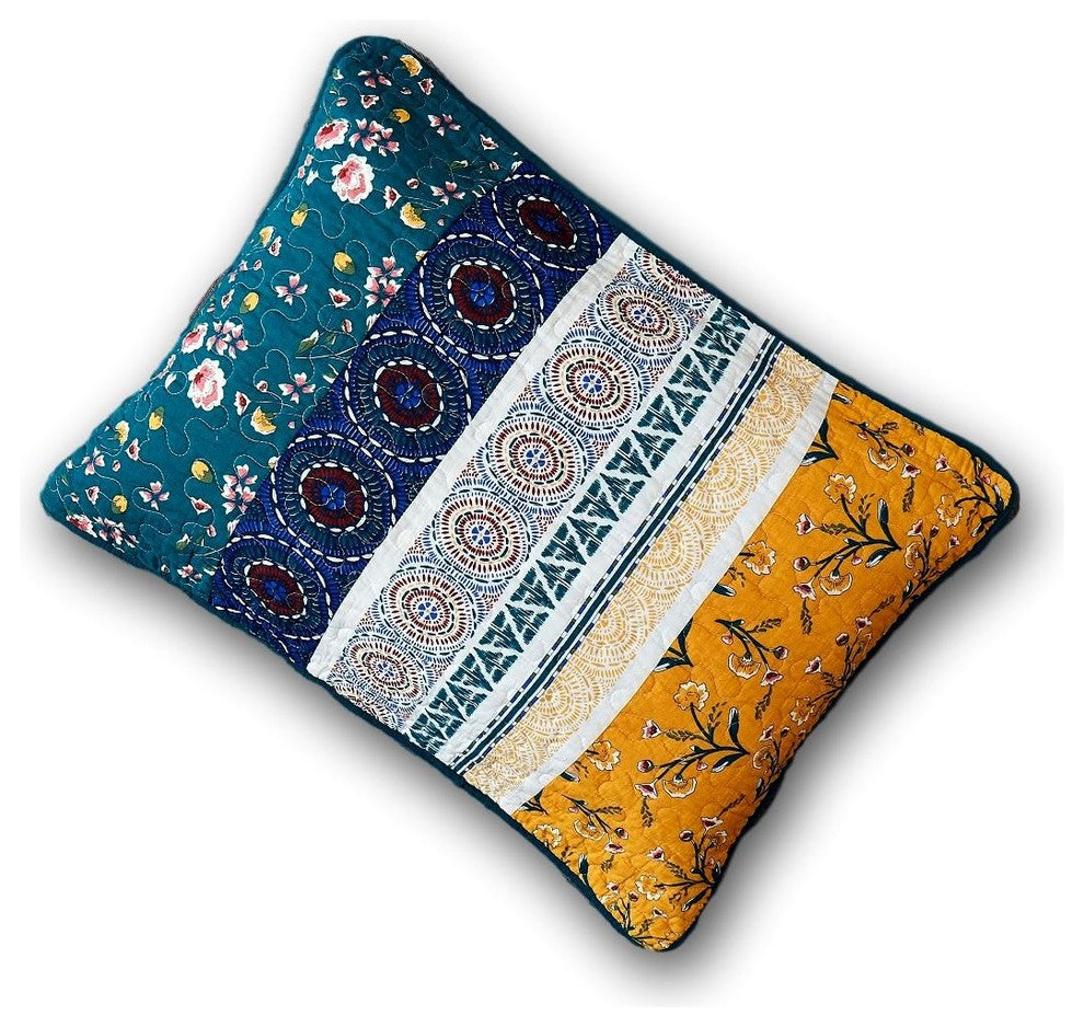 Bohemian Patchwork Bed of Wild Flowers Floral Garden Bedspread Set, Twin