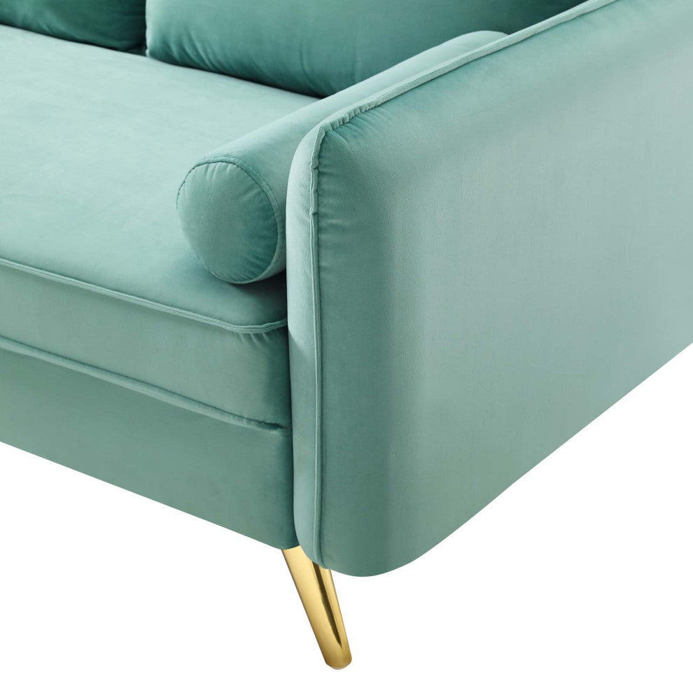 Loveseat Sofa, Velvet, Blue, Modern, Living Lounge Room Hotel Lobby Hospitality