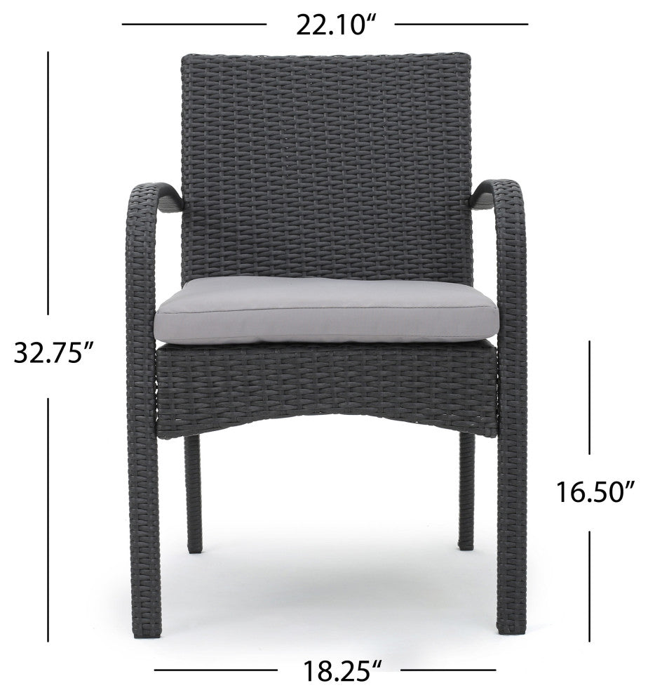 GDF Studio 5-Piece Portola Outdoor Gray Wicker Dining With Cushions Set