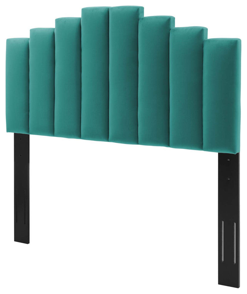 Platform Bed Frame, Full Size, Velvet, Teal Blue, Modern Contemporary, Bedroom