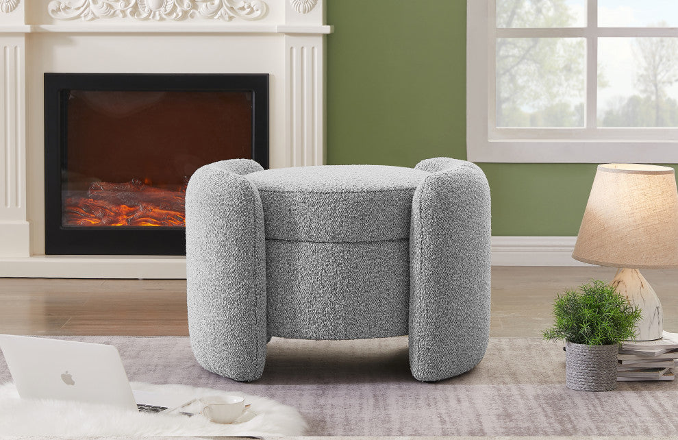 Horizon Boucle Fabric Upholstered Ottoman, Grey