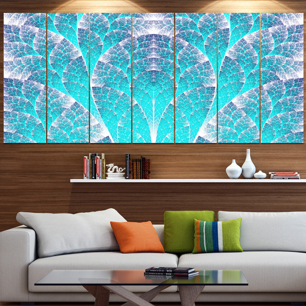 Exotic Blue Biological Organism, Abstract Art on Canvas, 83"x32", 7 Panels