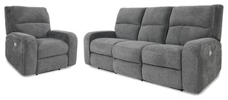 Polaris Slate Power Reclining Sofa and Two Recliners