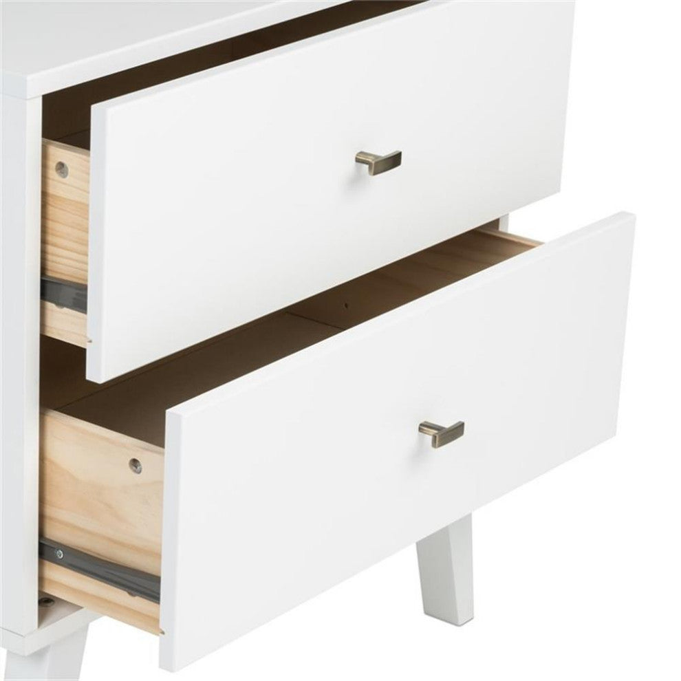 Home Square 2 Piece Wood Tall Nightstand Set with 2 Drawer in White