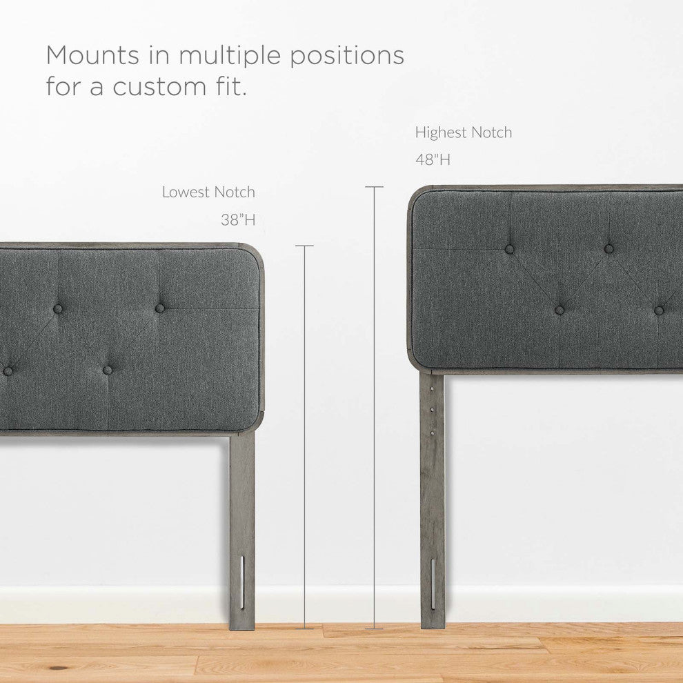 Platform Bed Frame, Queen Size, Fabric, Wood, Gray, Modern Mid-Century